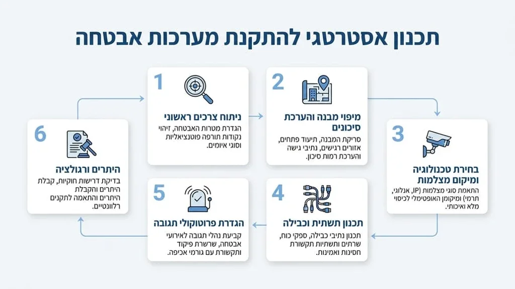 תכנון מיקומי מצלמות אבטחה במבנה מסחרי