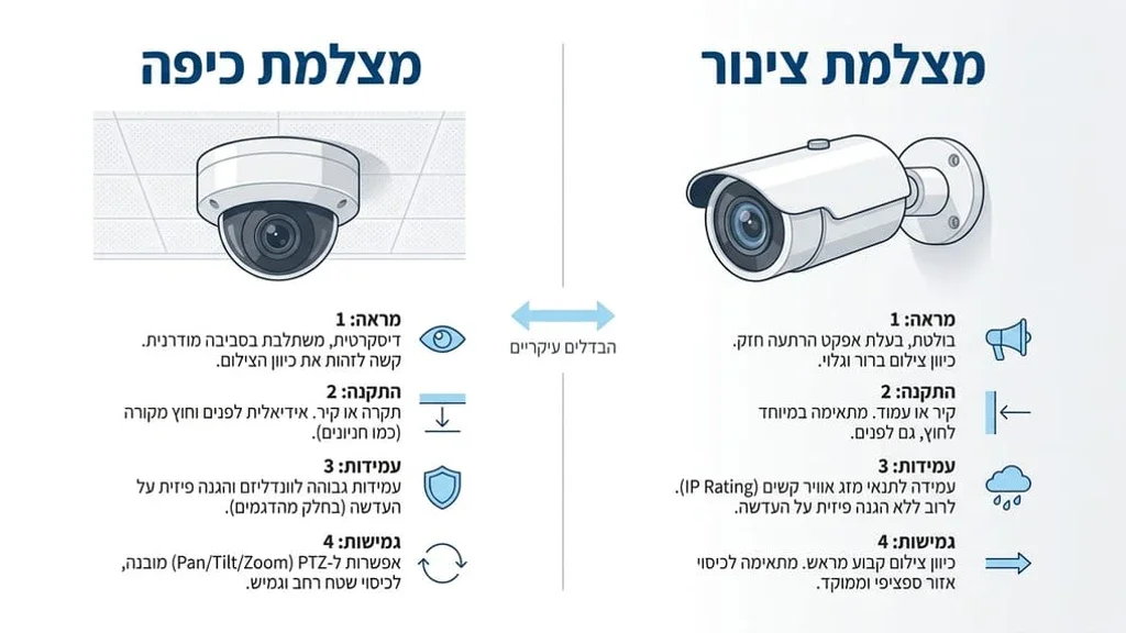 מצלמת אבטחה מסוג כיפה מותקנת בתקרת משרד